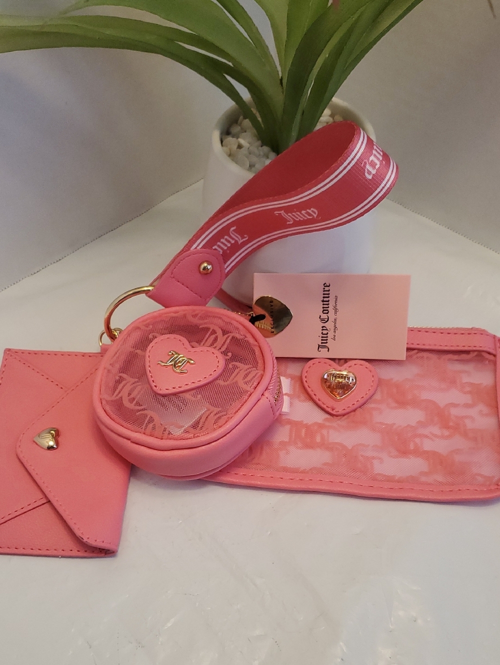Juicy Couture Pink Heart Charm Coin Pouch & Card Holder Set
